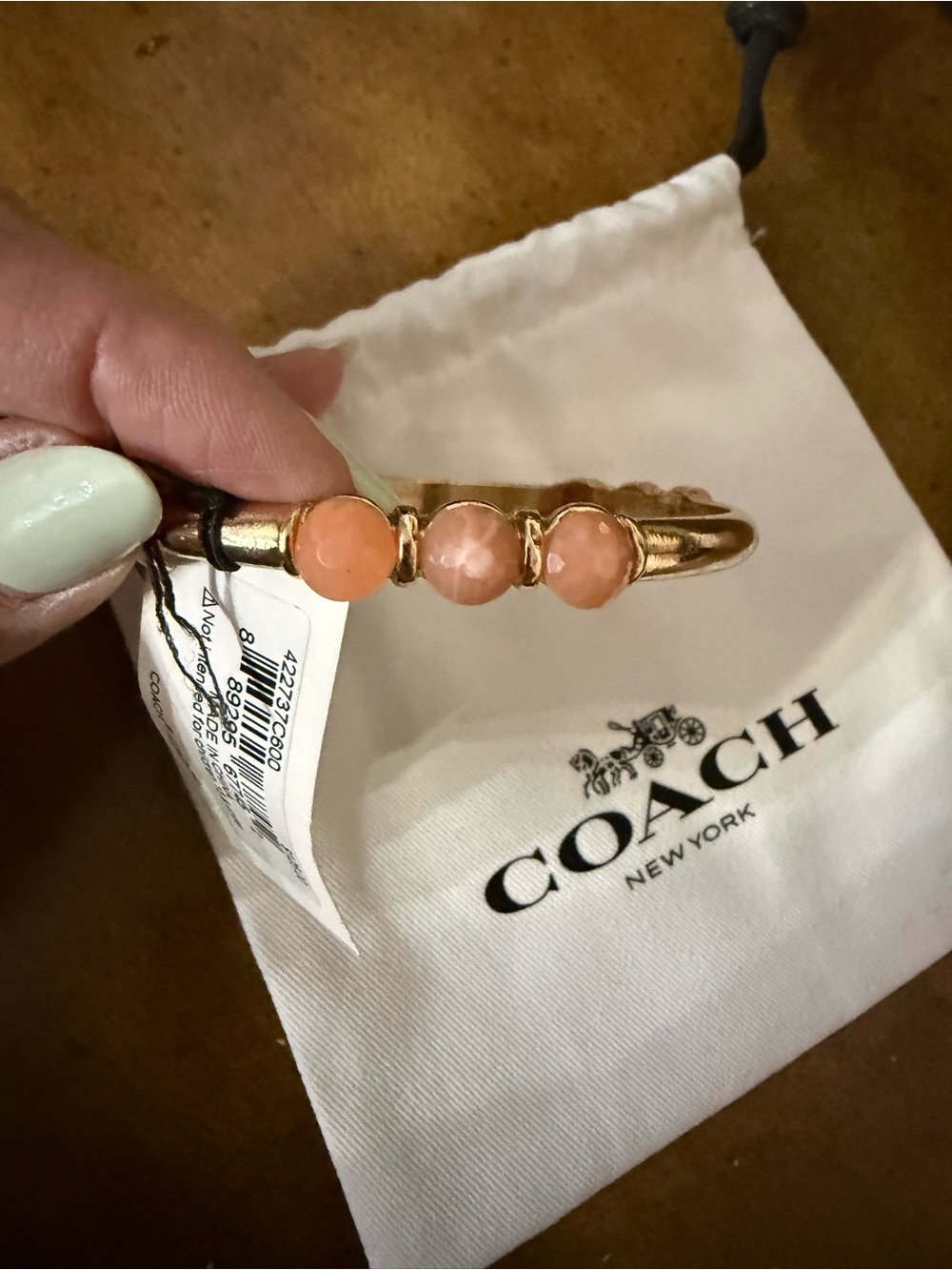 Coach Gold-Tone Bracelet with Peach Bead Trio